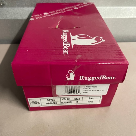 Rugged Bear Toddler Girls' Silver Pink Hearts Paw Print Pattern Sport Sandals 9 - Picture 2 of 9